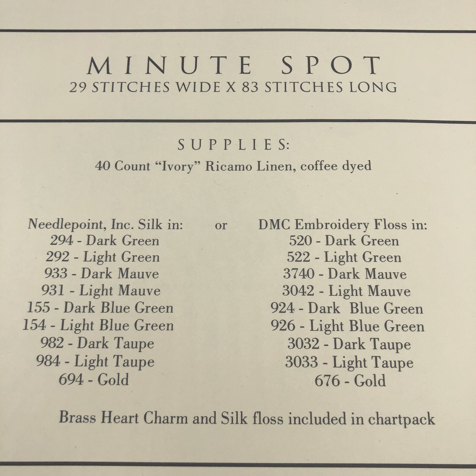 The Drawn Thread Minute Spot Sampler Needlework Stitch Pattern Only 2001