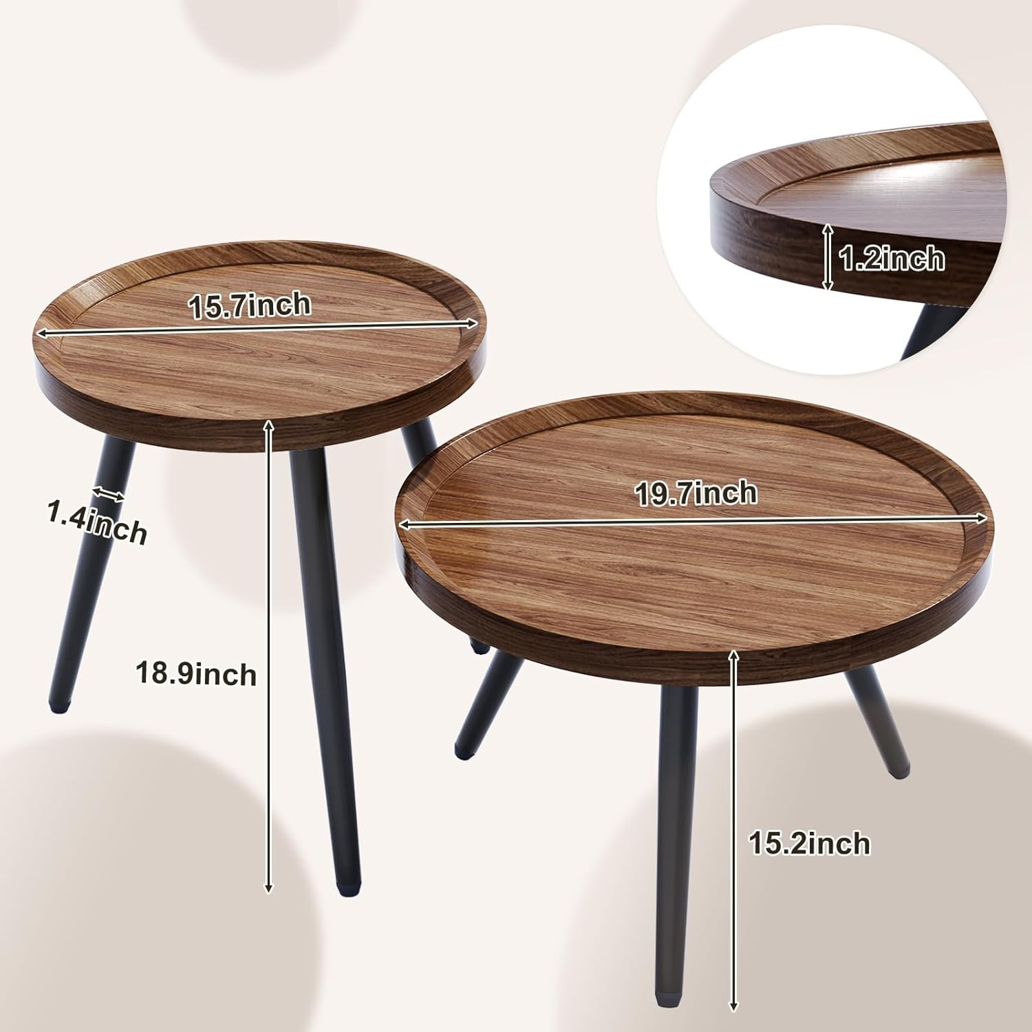 Small Round Coffee Table Set of 2 Walnut Coffee Tables Living Room Mid Century