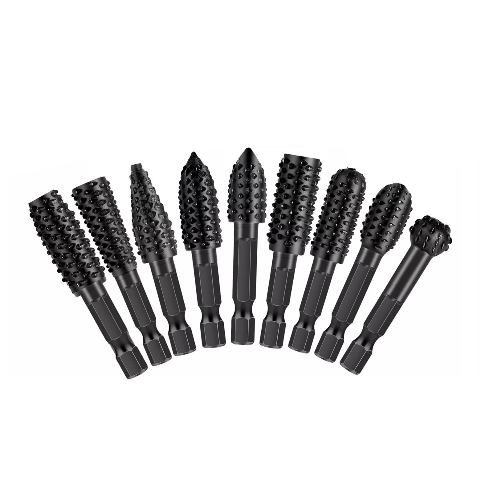 10Pcs New 1/4in Shank Rotary Burr Rasp Set Steel Wood Carving File Drill Bits