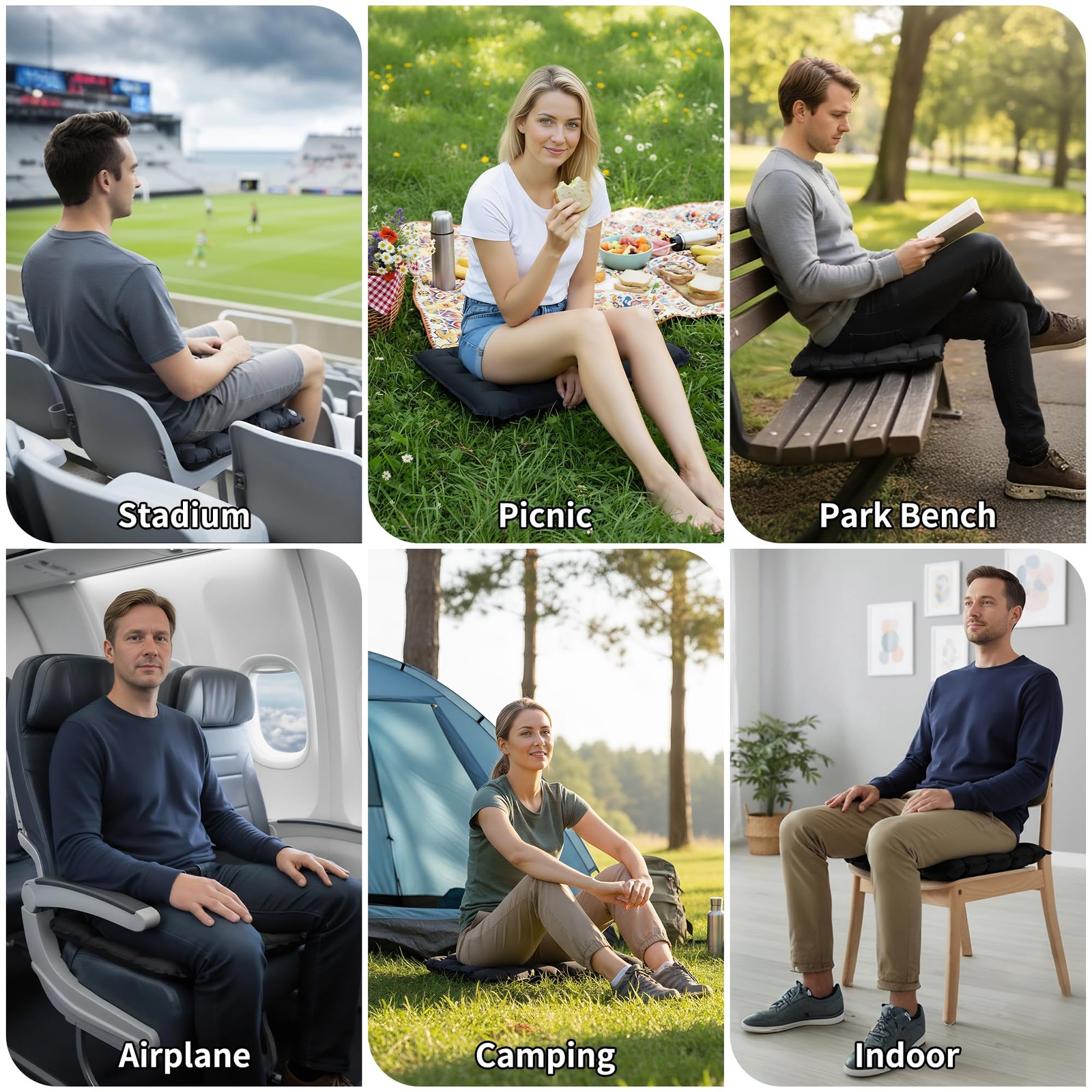 Inflatable Seat Cushion for Travel, Camping, Stadium, Office, and Sports Events