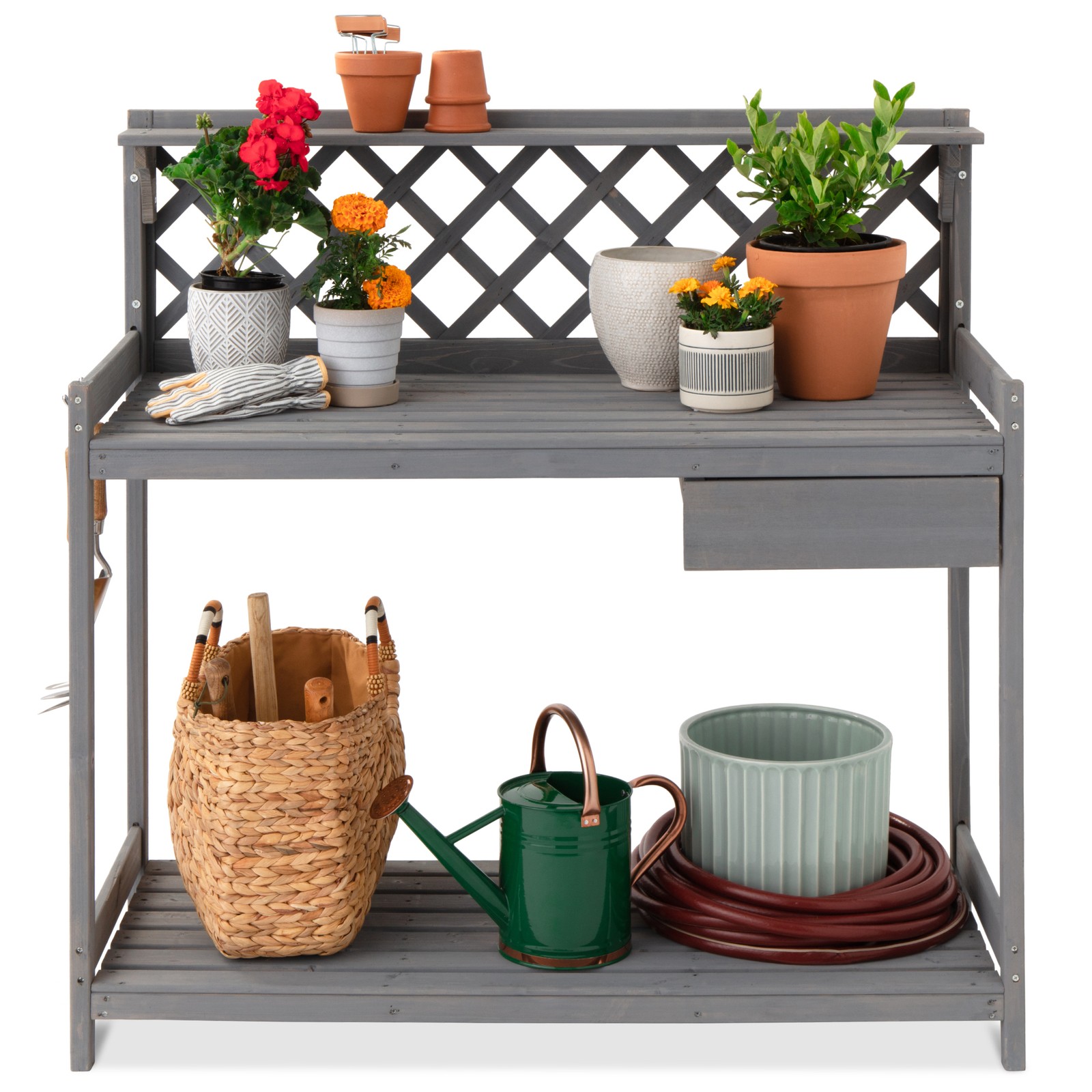 Best Choice Products Wooden Potting Bench Workstation Cabinet Drawer Open Shelf
