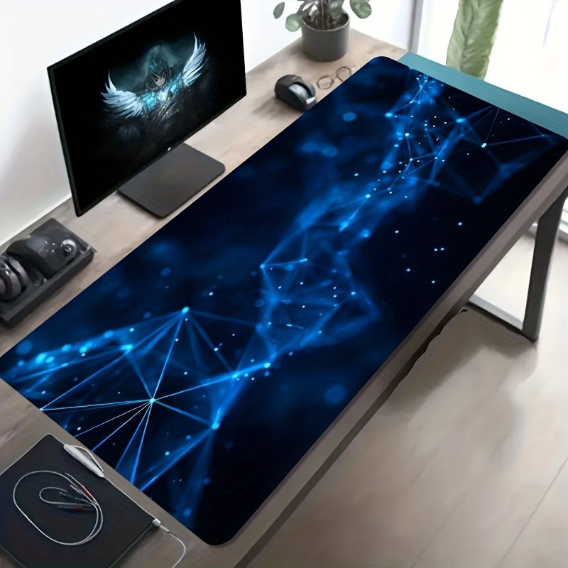 A Large Gaming Mouse Pad Featuring a Blue Tech Network Abstract Futuristic Desi