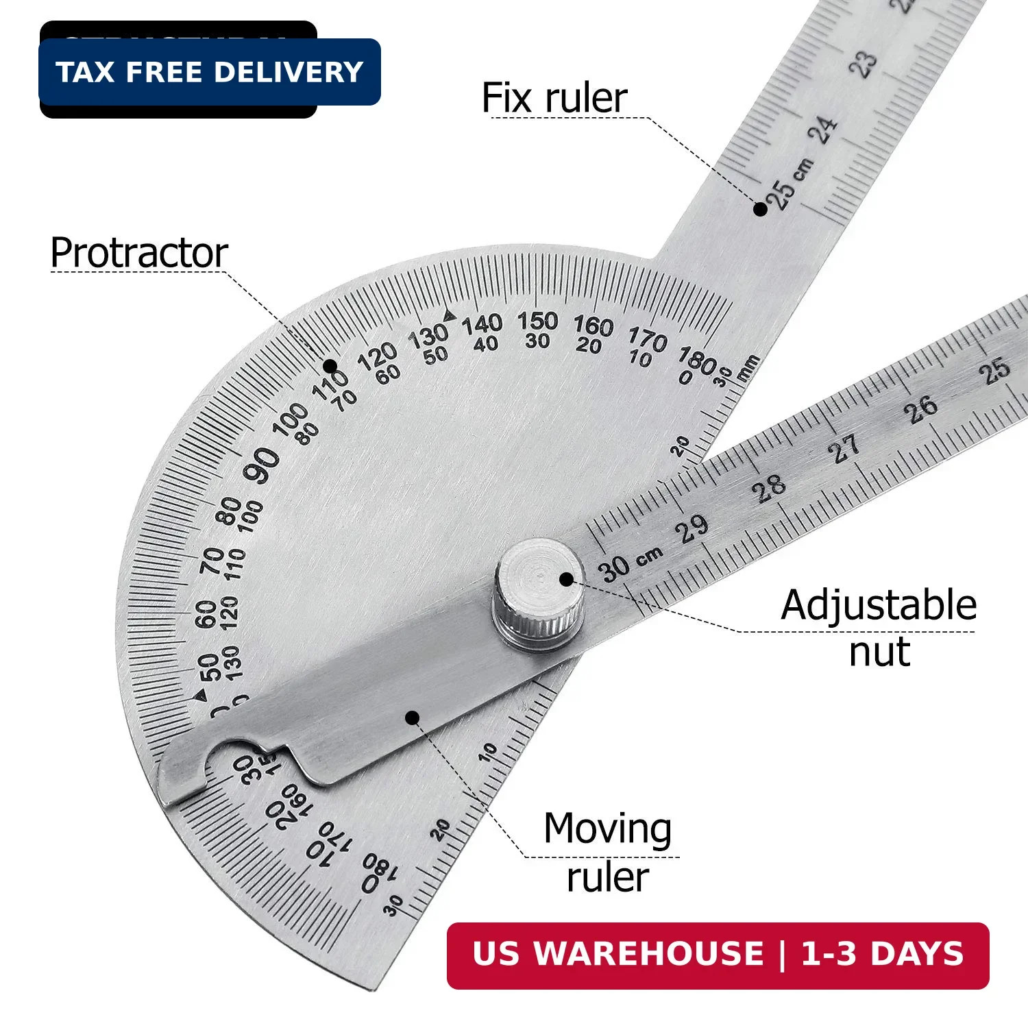 Angle Protractor Angle Finder Ruler Two Arm Stainless Steel Protractor Woodworki