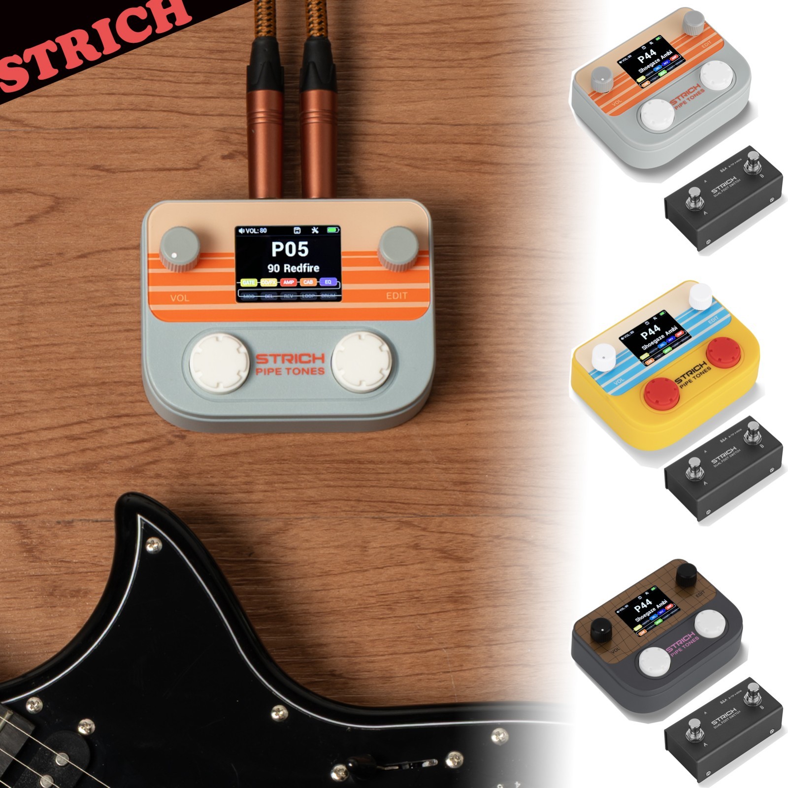 STRICH Guitar Multi-Effects Pipe Tones Pocket USB Audio Interface w/ Foot Pedal