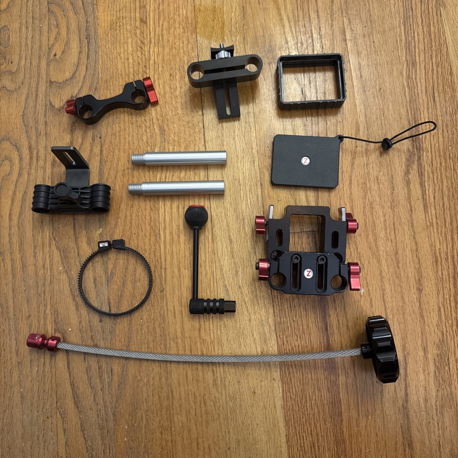 Zacuto Camera Rig Parts Lot Z-Whip Follow Focus Rod Clamps Baseplate