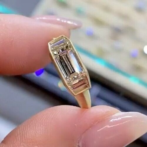 1.50 Ct Baguette Cut Diamond Lab-Created Engagement Ring 14K Yellow Gold FN