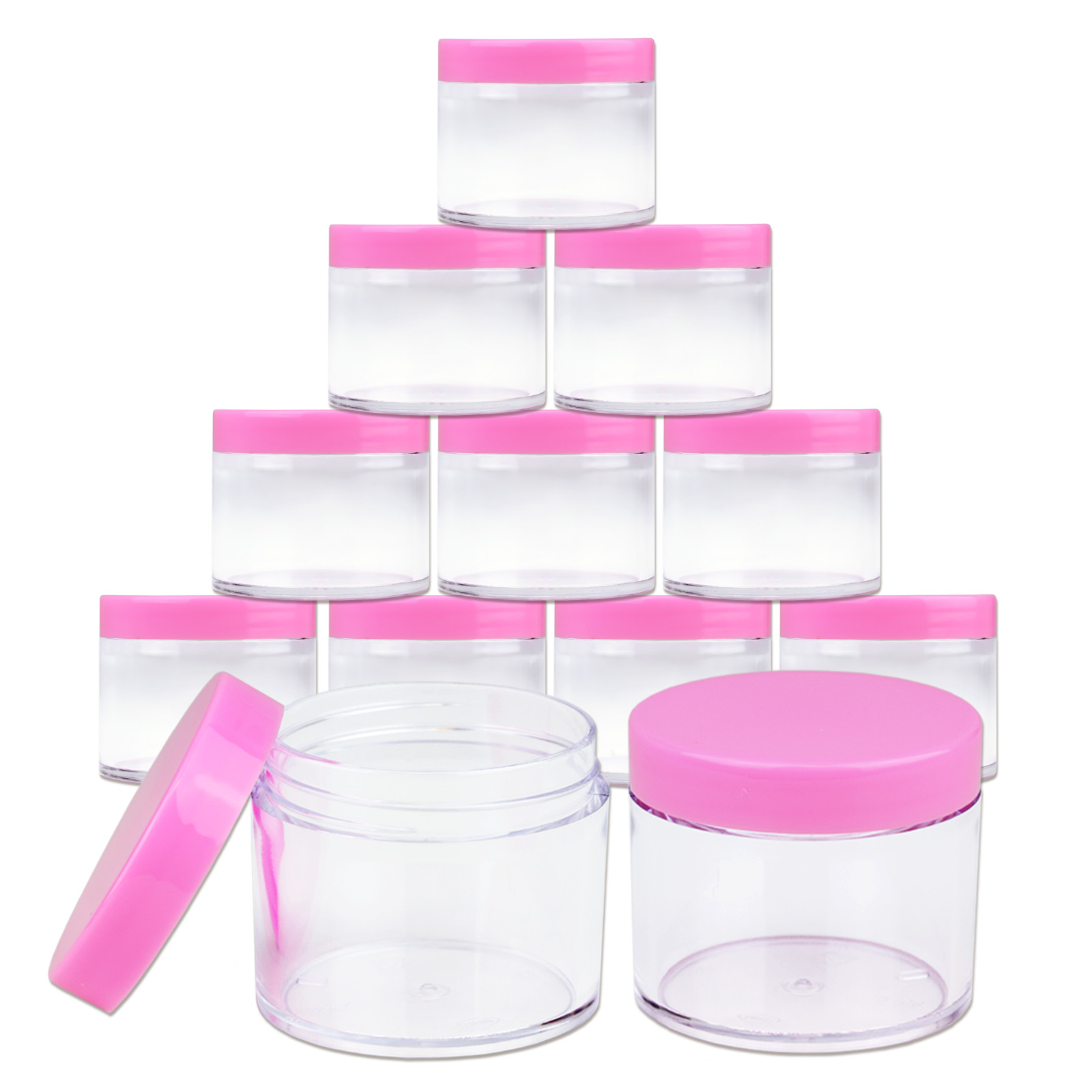 Beauticom (12 PCS) 60G Quality Round Leak Proof Clear Jar Container W/ Pink Lids