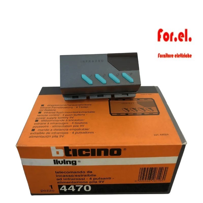 Bticino 4470 Infrared Remote Control with 4 Buttons Recessed or Removable