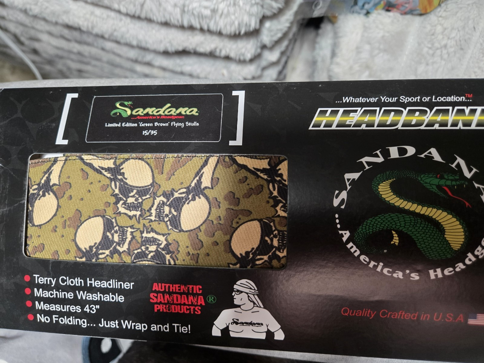 Sandana Limited Edition Skulls Headband, Large, Green/Black/Tan (15/35)