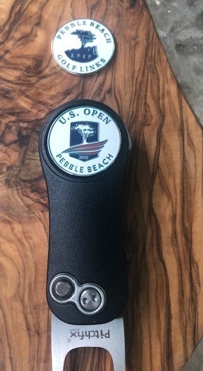 The Pebbie Beach Ball Marker and Black Divot Tool - Pitchfix Black Two Sided BM