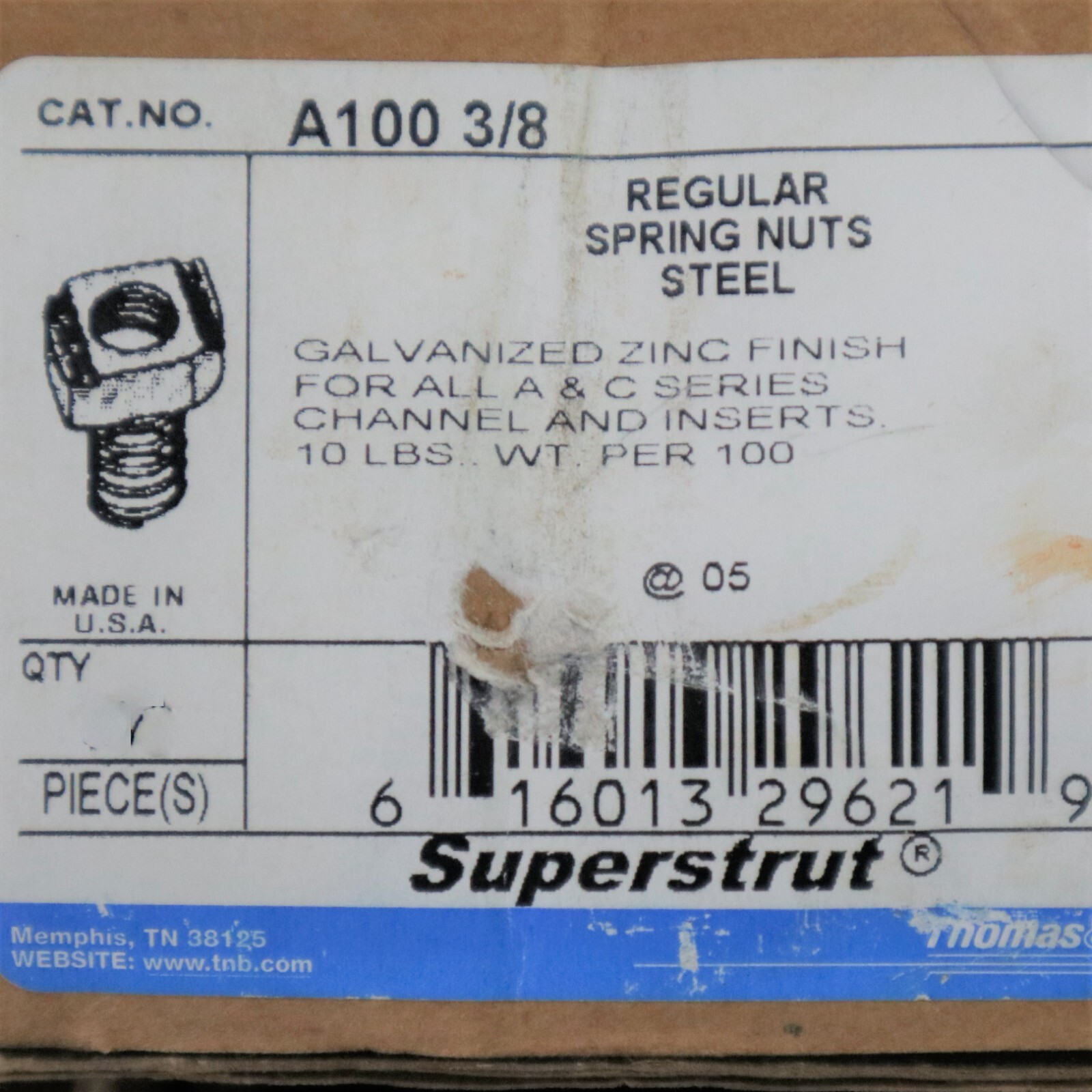55 Pack Superstrut A100 3/8 Regular Spring Nuts Strut Channel Unistrut Standard