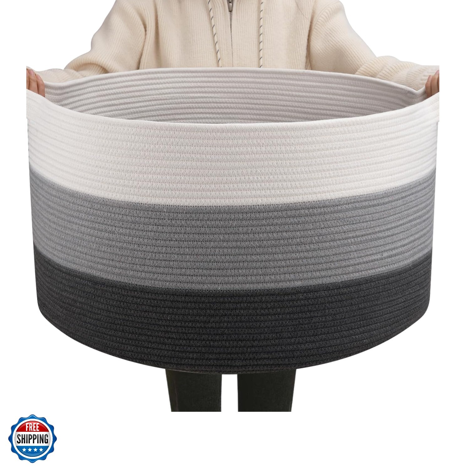 90L Blanket Basket for Living Room, Large Basket 23" x 23" x 13" with Handle,...