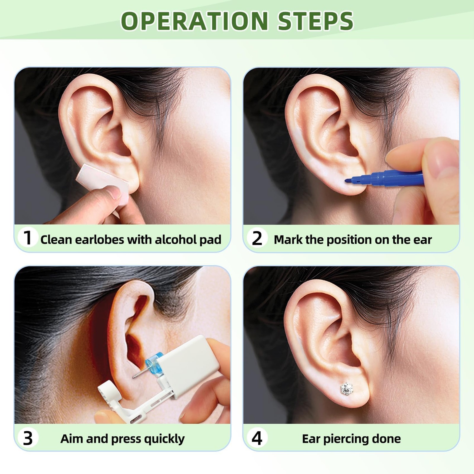 24 Pcs Ear Piercing Kit Disposable Gun with 3mm, Silver-3mm