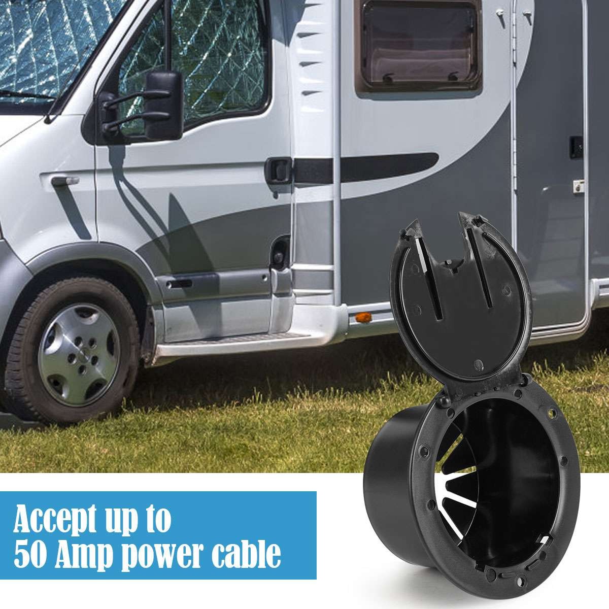 RV Camper Power Cord Cable Hatch Cover - White/Black