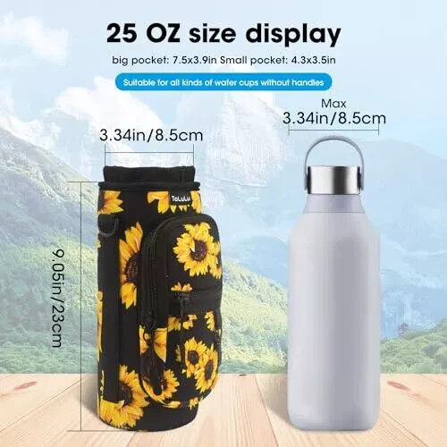 Water Bottle Carrier Bag 25/32/40oz with Phone Pocket, 25 OZ Sunflower