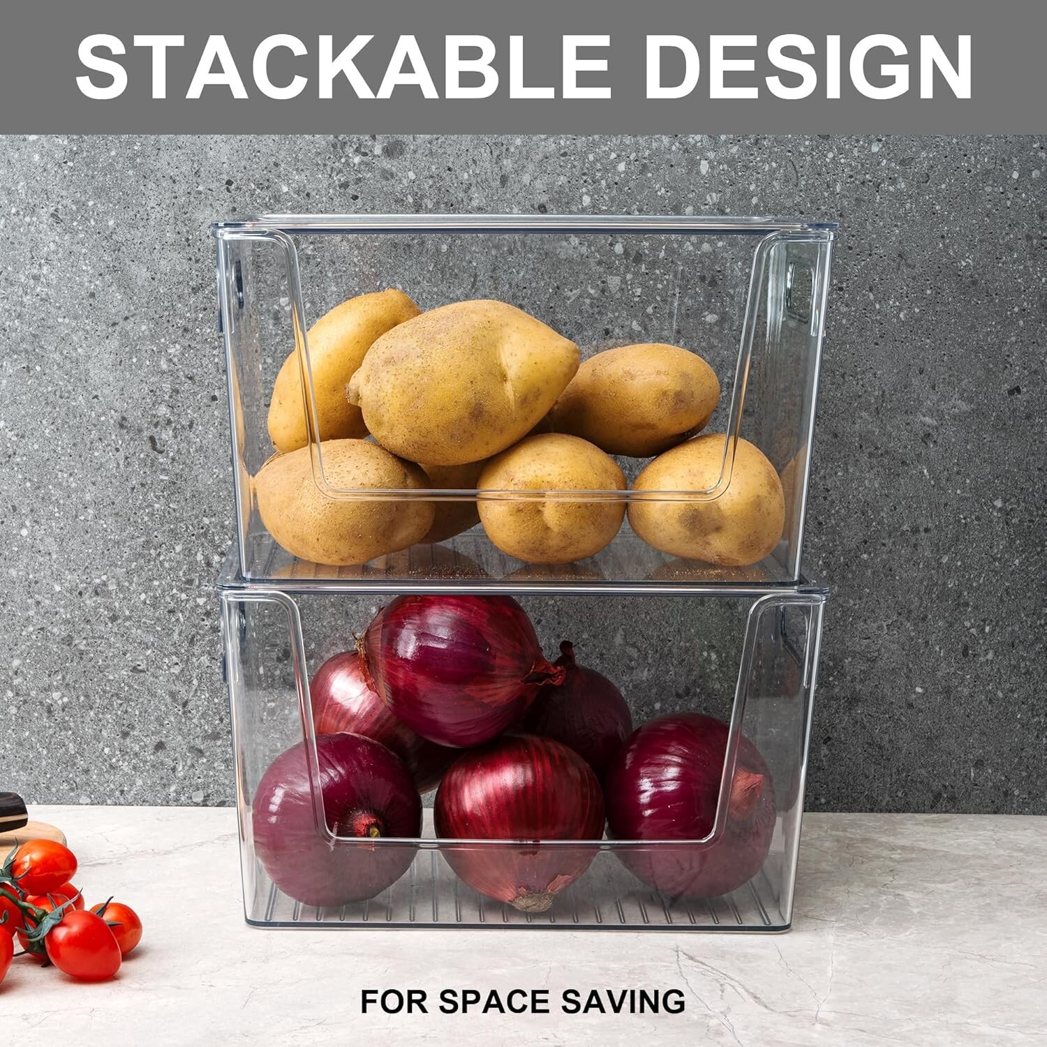 4 Pack Large Stackable Storage Bins Plastic Container Organizer Pantry Storage