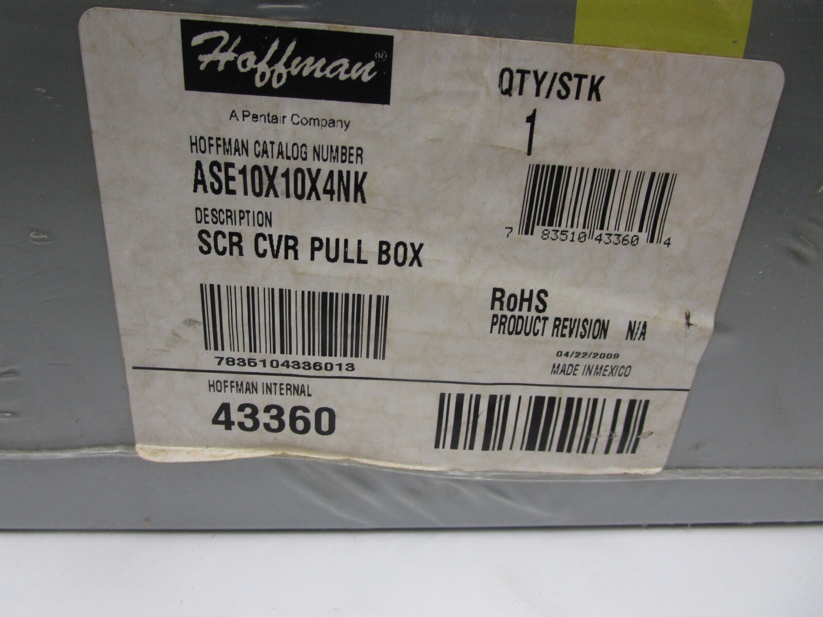 HOFFMAN SCR CVR PULL BOX ASE10X10X4NK, Gray