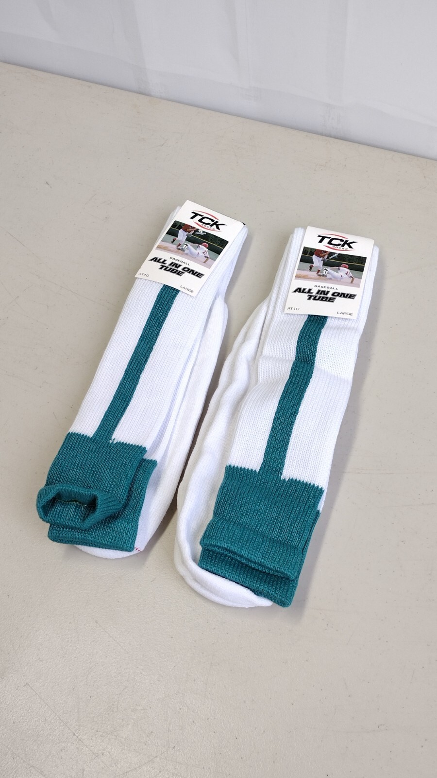 TCK Baseball (Two pairs) All in One Tube Socks Teal - Large AT10