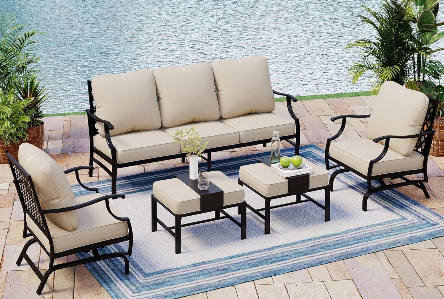 5 PCS Patio Furniture Set Outdoor Conversation Set w/2 Metal Chairs for Backyard