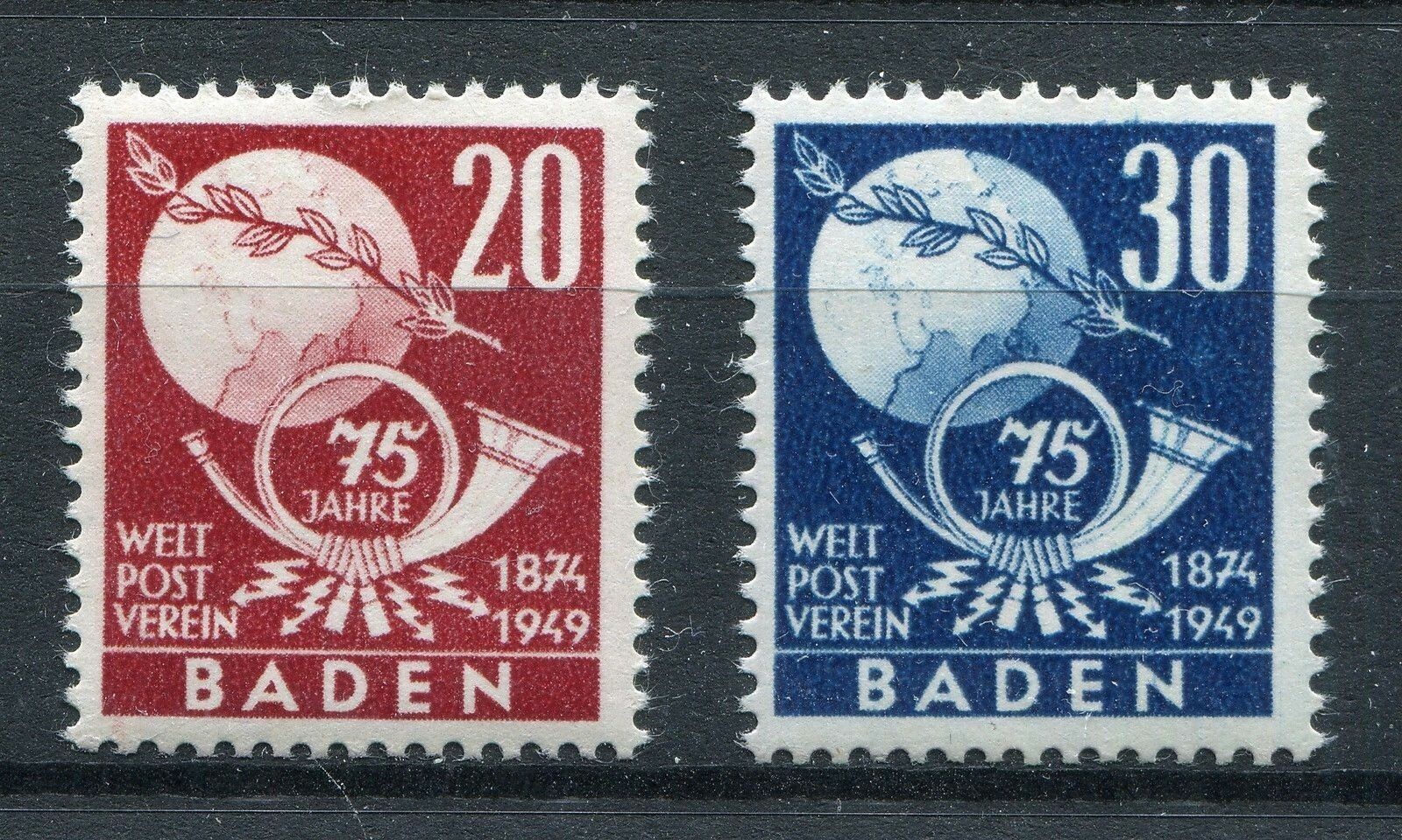 GERMANY FRENCH OCCUPATION ZONE BADEN 1949 UPU SCOTT 5N45-5N46 PERFECT MNH