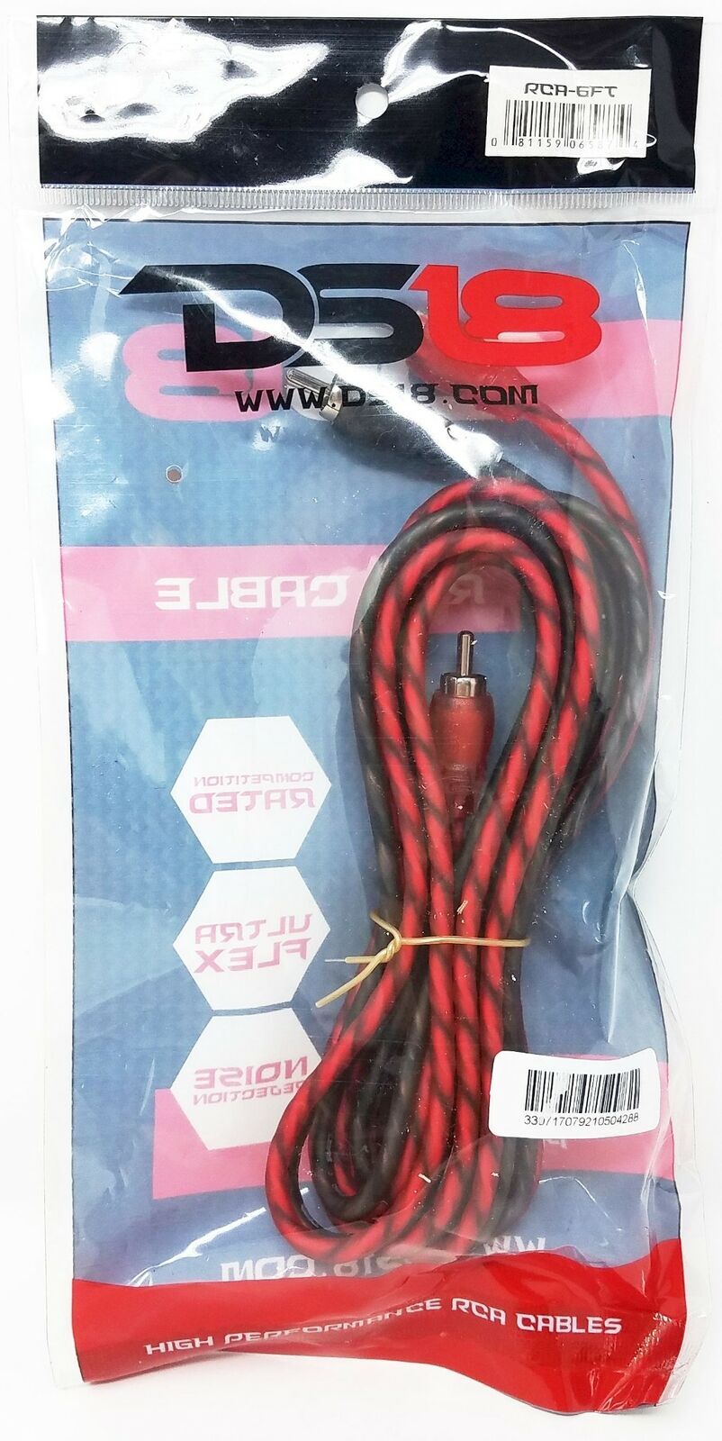 DS18 RCA6FT 6 ft 2 Channel Shielded Twisted RCA Audio Cable Amp Cables 2 Pack