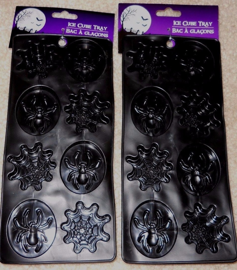 Lot of 2 Halloween spider & web silicone ice cube jello trays