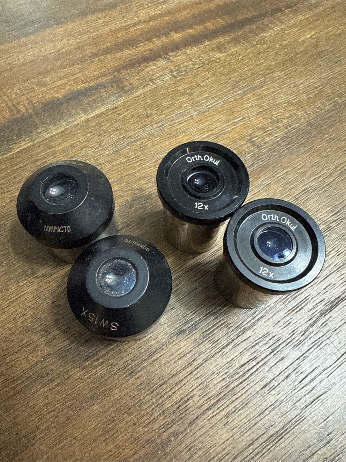 Vintage Orth Okul and Compacto Microscope / Telescope Eyepiece Lens 12x and 15x