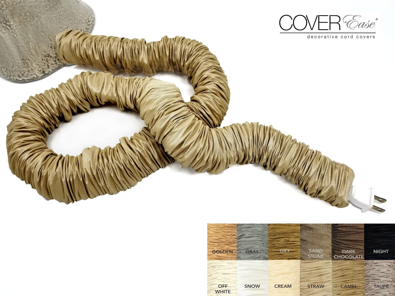 Dk Tan 9 ft x 2 inLamp Cord Cover, Fabric Cord Cover, Cord Sleeve USA