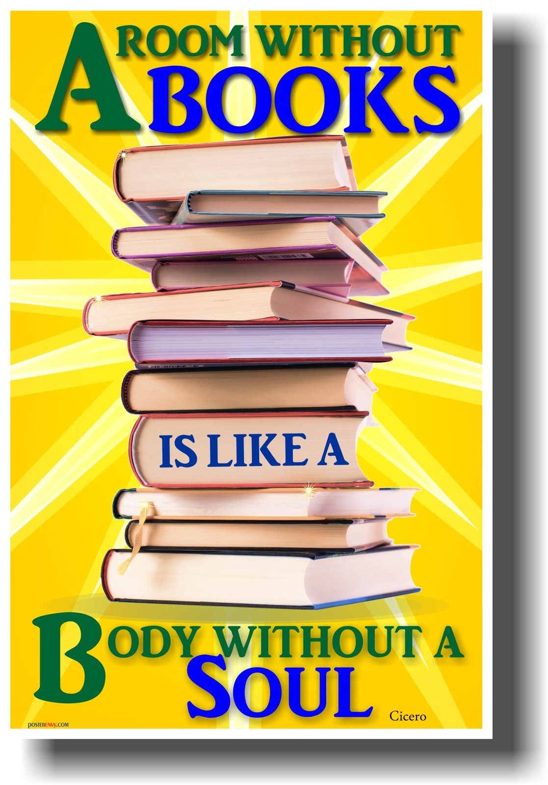 NEW Classroom POSTER - A Room Without Books Is Like a Body w/o a Soul - Cicero