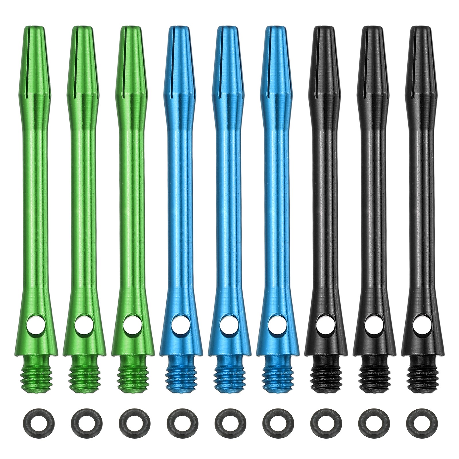 Dart Shafts for Steel Tip with Rubber Rings, 45mm & 4 Set & Black/Sky Blue/Green