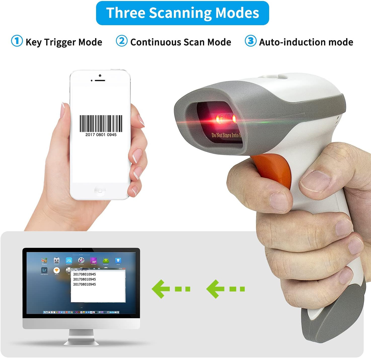 NetumScan Bluetooth 2D Barcode Scanner, 3 in 1 Automatic Wireless QR Barcode Rea