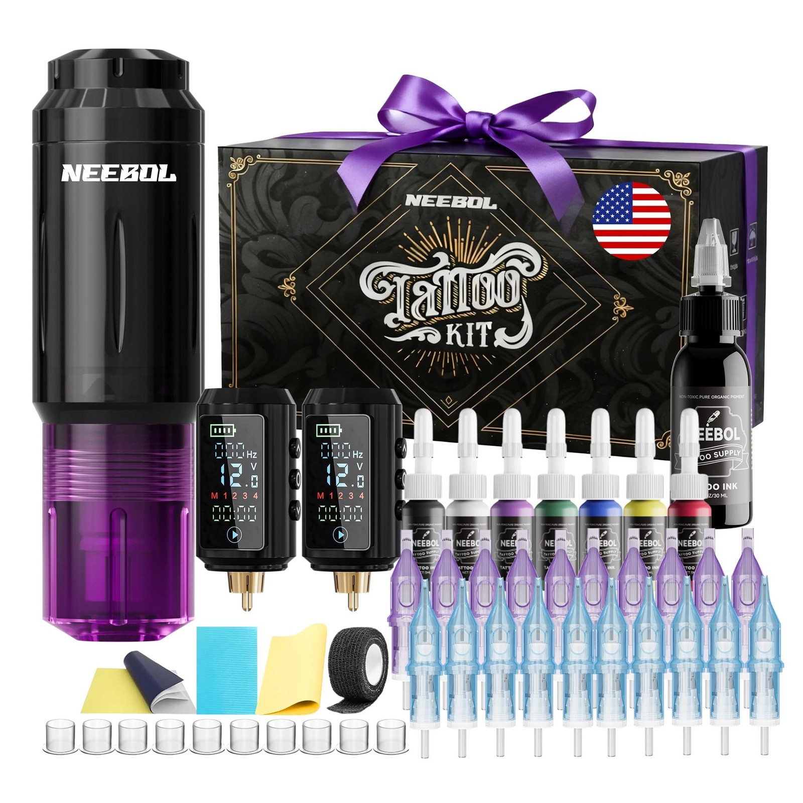 2 PCS 1600mAh Tattoo Batteries Gun Kit - Wireless Large, Purple