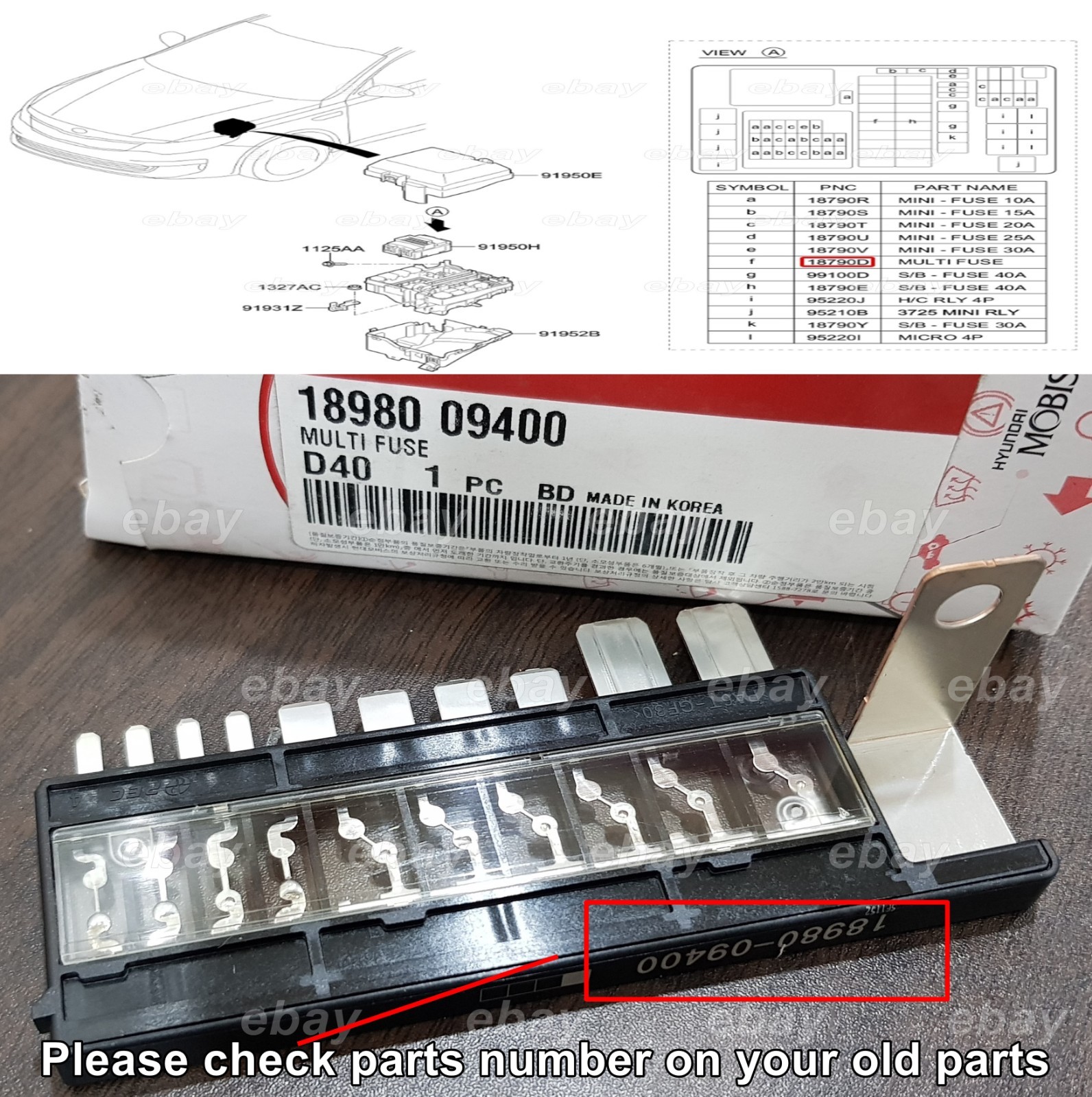 OEM Multi Fuse For KIA Optima K5 2016+ Cadenza K7 2017+ Stinger 2017+ 1898009400