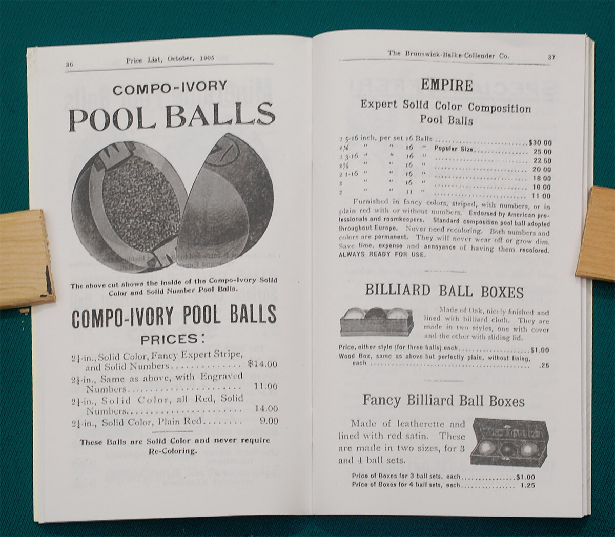 Reproduction of Rare 1905 BBC Billiard Price List/Catalog No. 1488
