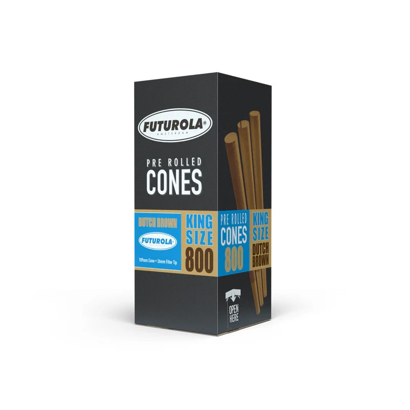 Futurola King Size Dutch Brown Pre-Rolled Cones 109/26 - Case of 800