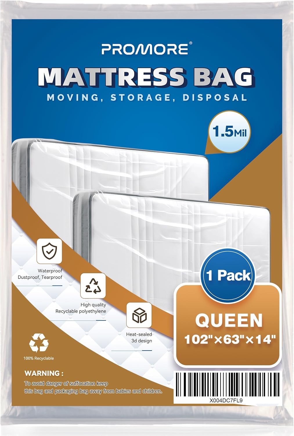 Plastic Mattress Bag for Disposal Moving or Storage,Queen Size,1.5Mil | Moving