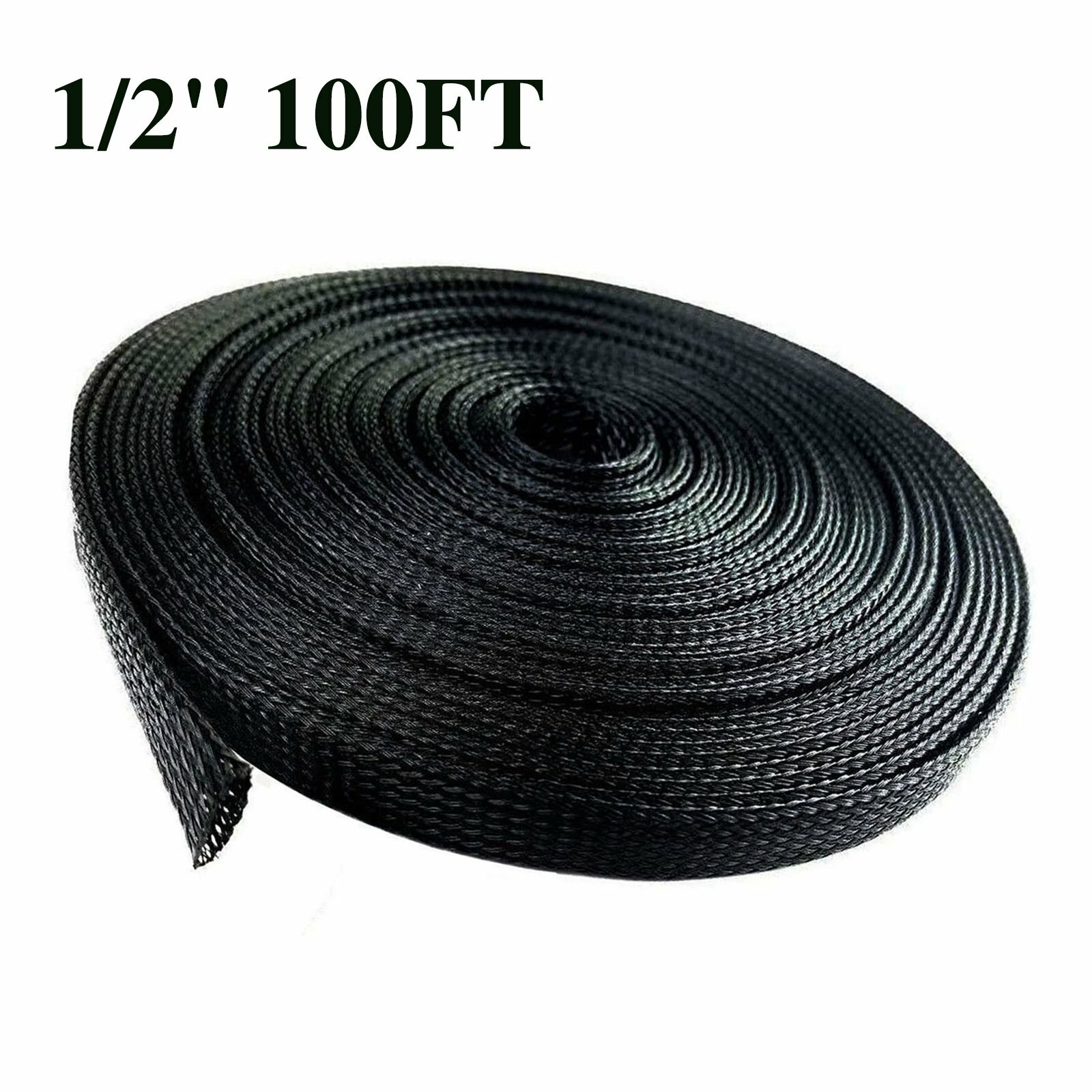 1/2" Black 100 FT Expandable Wire Cable Sleeving Sheathing Braided Loom NEW
