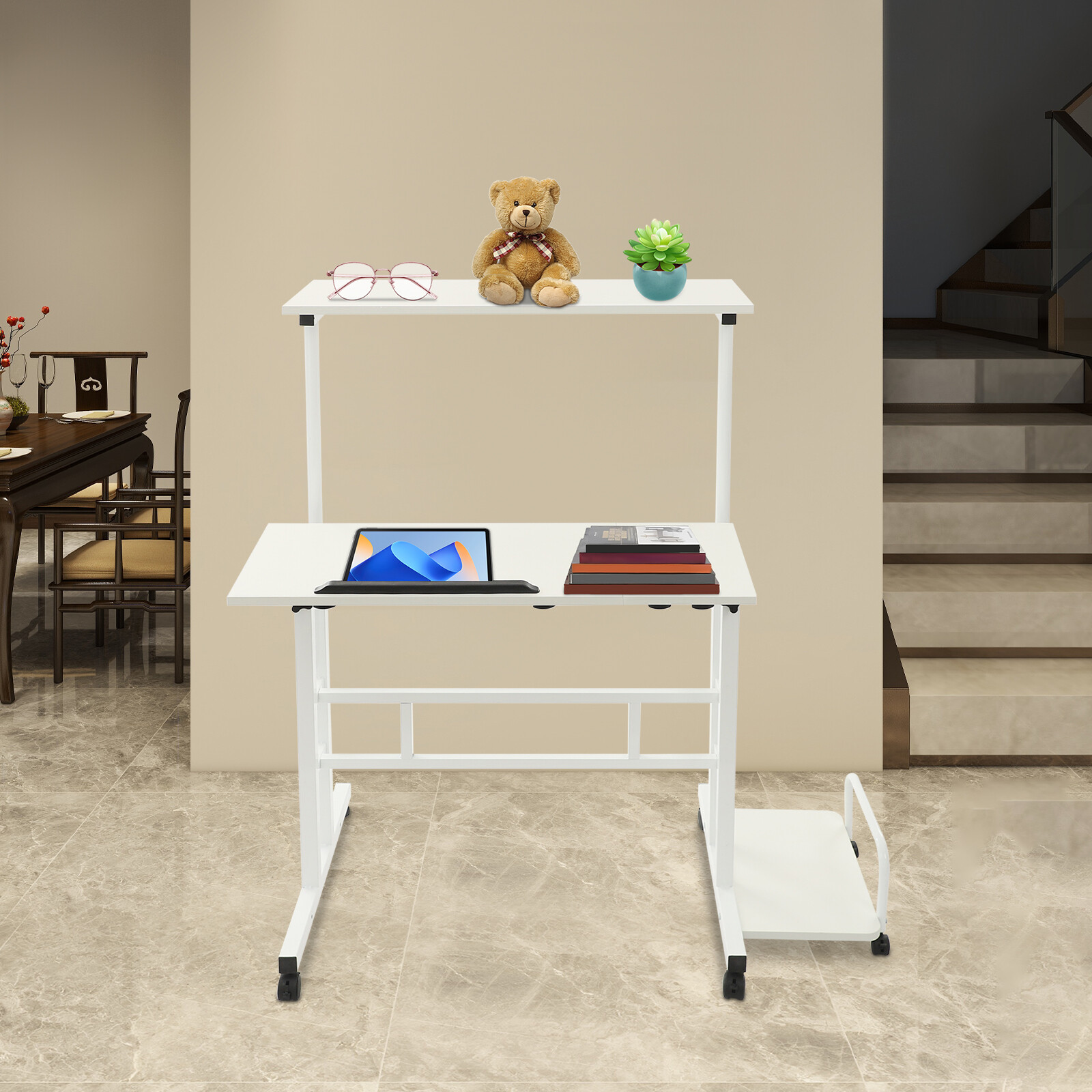 White Computer Desk, Multi Functional Foldable Desk, Adjustable Computer Table