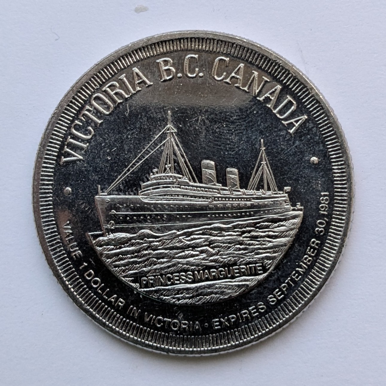 Victoria BC Canada 1981 Trade DOLLAR Token with Princess Marguerite Ferry Ship