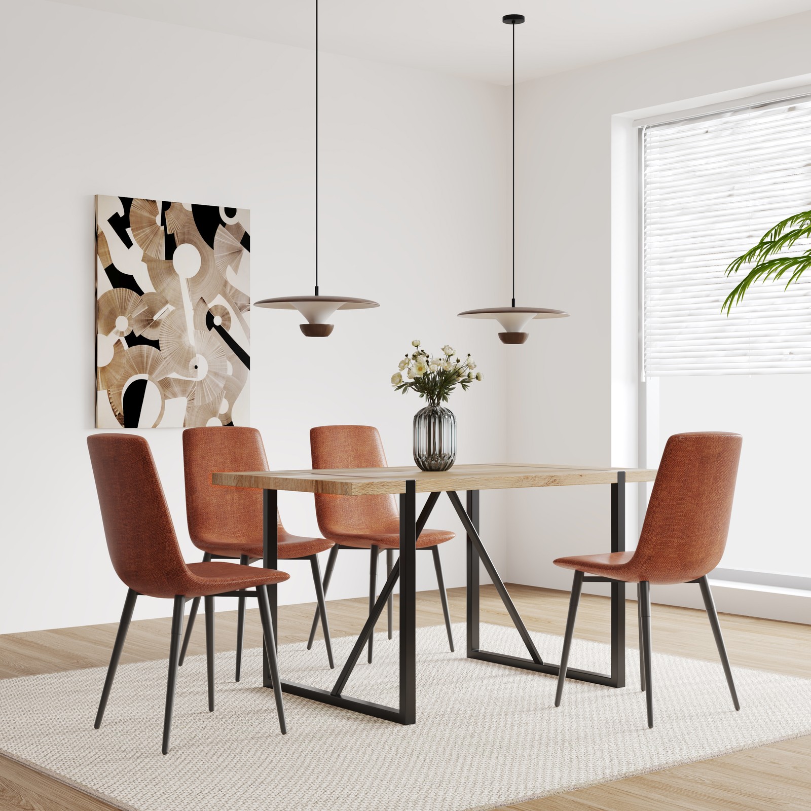 55" Dining Table modern rustic Industrial Rectangular MDF Wood Colour For 4-6