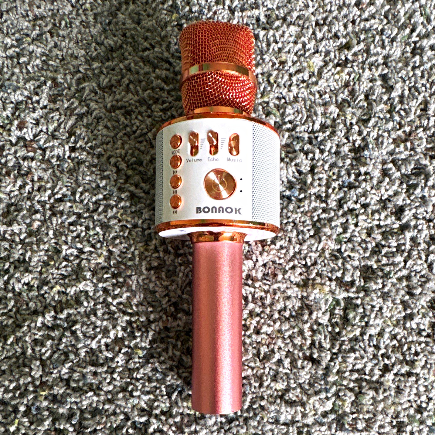 BONAOK Wireless Handheld Karaoke Mic Rose Gold/White, Speaker, MicroSD, USB
