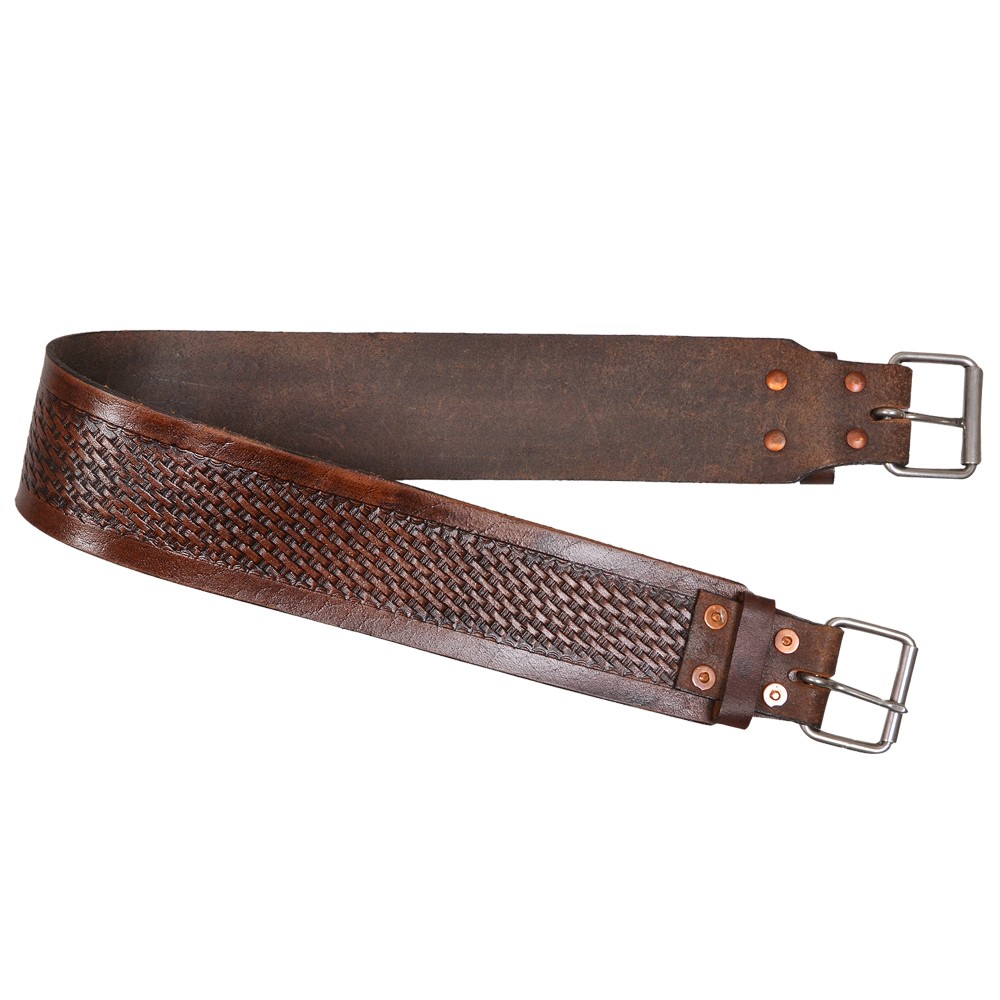 25KK Comfytack Horse Saddle Cinch Girth Handtooled Basketweave Leather Antique