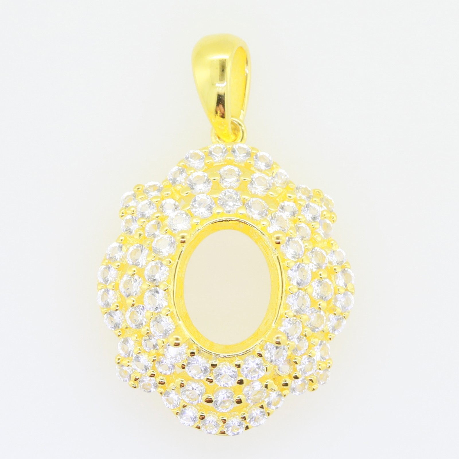 Yellow Gold Plated Sterling Silver Semi Mount Pendant Setting Oval OV 10x8mm