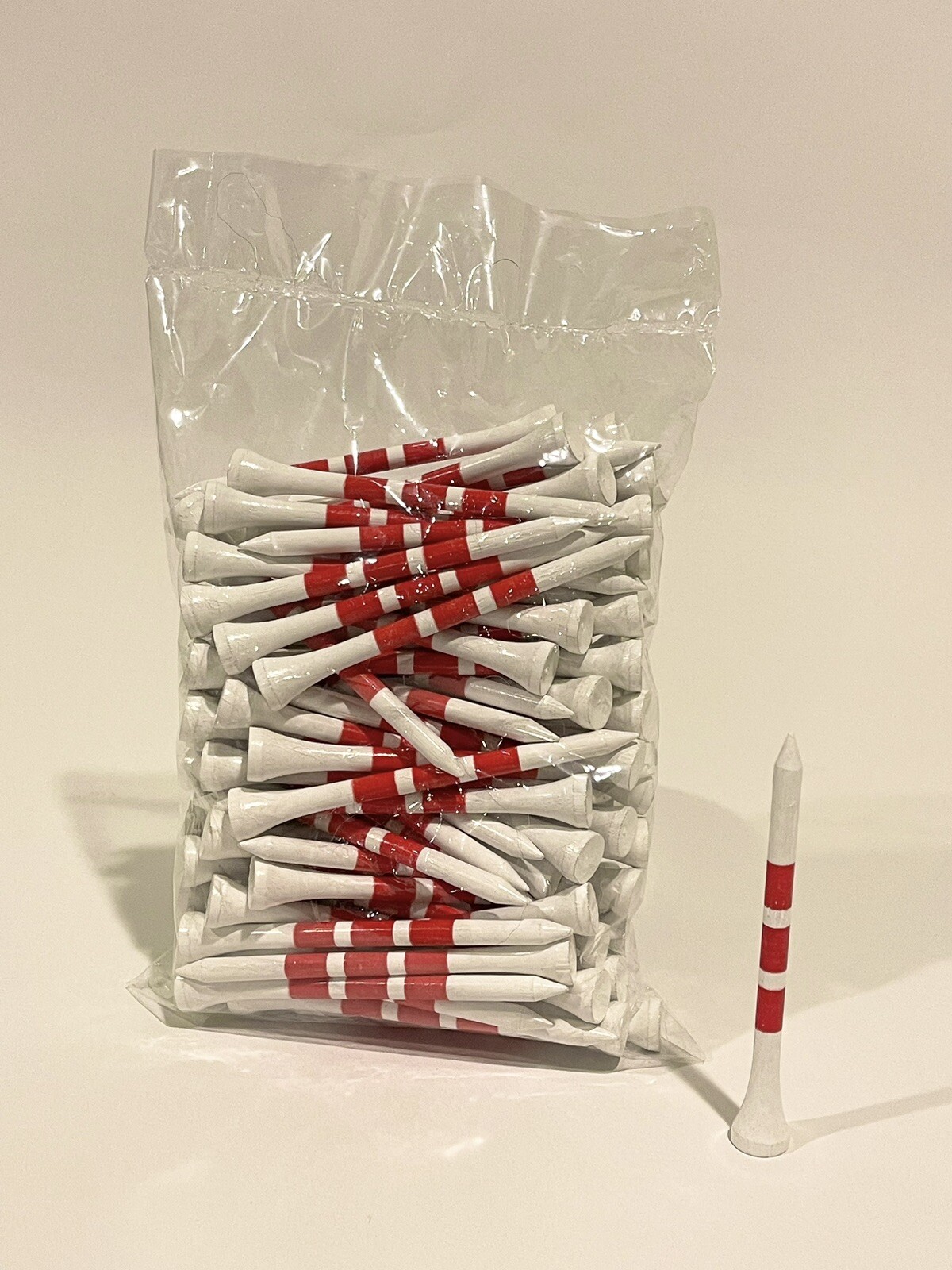 Golf Tees 100 Bamboo Wood 3 1/4  White With 3 Red Stripes