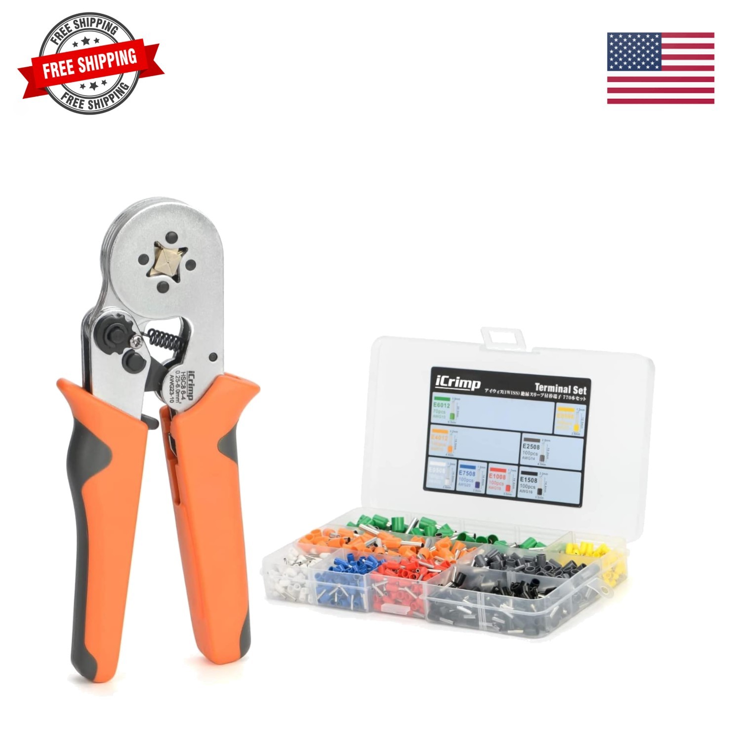 iCrimp Ferrule Crimping Tool Kit, AWG 23-10 Self-adjustable Ratchet Ferrule C...