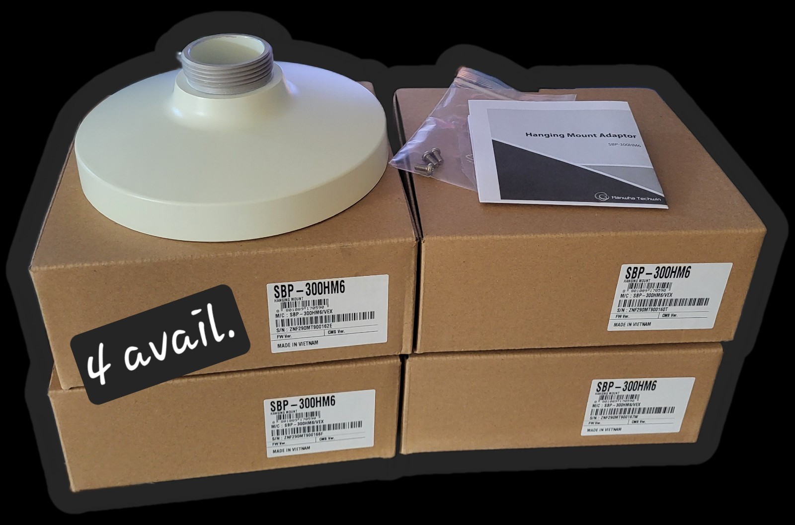 SBP-300HM6 HANWHA TECHWIN Hanging Mount Cap Adapter for Dome Camera NEW IN BOX