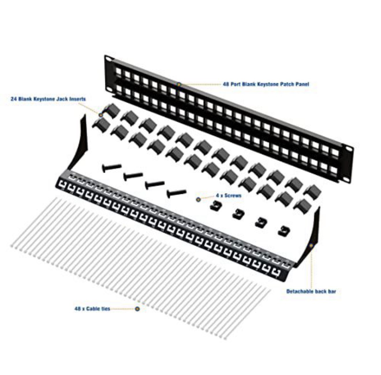 iwillink Blank 48-Port Keystone Patch Panel, 2U 19'' Rackmount/Wallmount with
