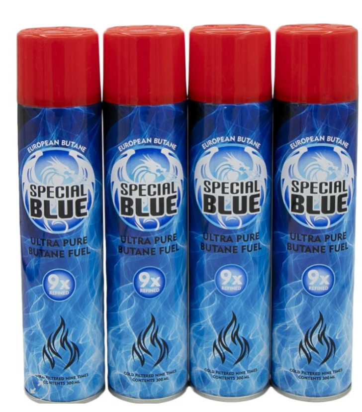 4 Can Pack BUTANE Gas Special Blue 9X refined. Lighter Refill Fuel 300ml