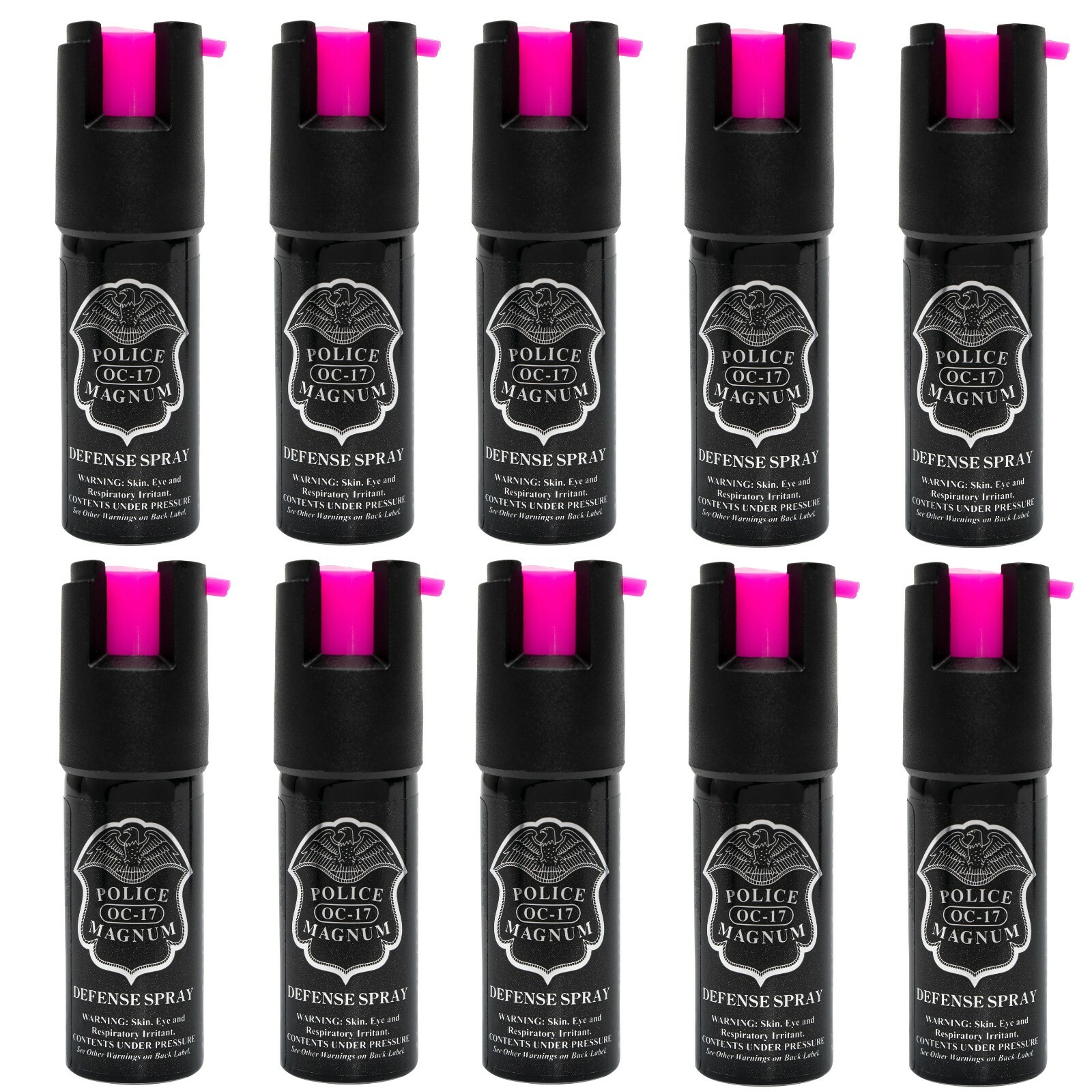 10 Police Magnum pepper spray .50oz hot pink safety actuator defense security