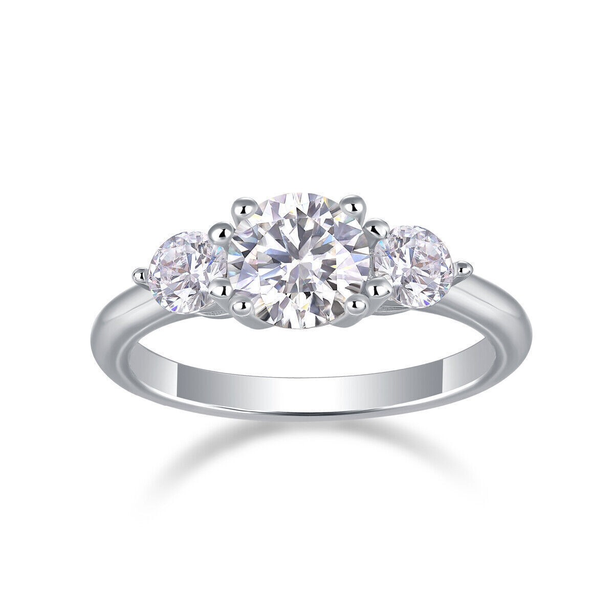 925 Sterling Silver 1CT Moissanite Three Stone Wedding Engagement Ring Women